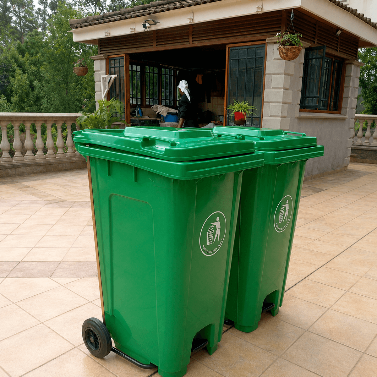 240L Wheeled and Pedal Bin - Green Kenya