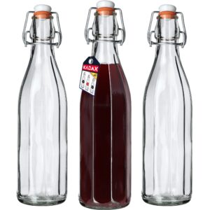 Set of 3 Retro Clear Glass Water Bottle With Clip Lid 750ml